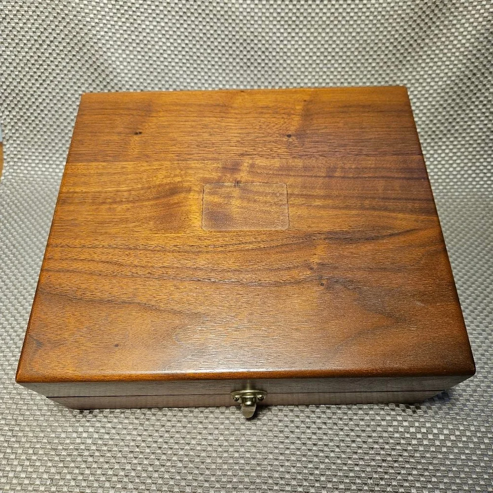 Crafted Walnut Wood Storage Box w Black Felt Interior Vintage Tobacco Box Large